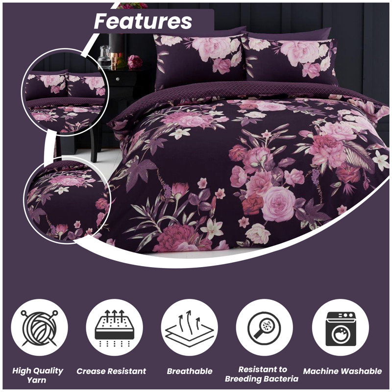 GC Floral Duvet Cover Set With Pillowcases - Polycotton Bedding - Luxury High Quality Yarn Blossom Bedding Set, Double