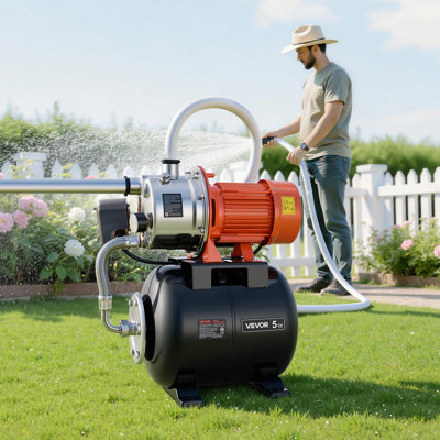 1.6 HP Shallow Well Pump with Pressure Tank, 120V 1320 GPH, Stainless Steel Irrigation Jet Pump with 5-Gal Tank, Automatic Water Booster System, 20/40 PSI Pressure Switch, for Home Garden Lawn