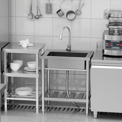 Évier utilitaire en acier inoxydable NSF, évier simple autoportant de 28 pouces avec robinet et tablette chaud et froid