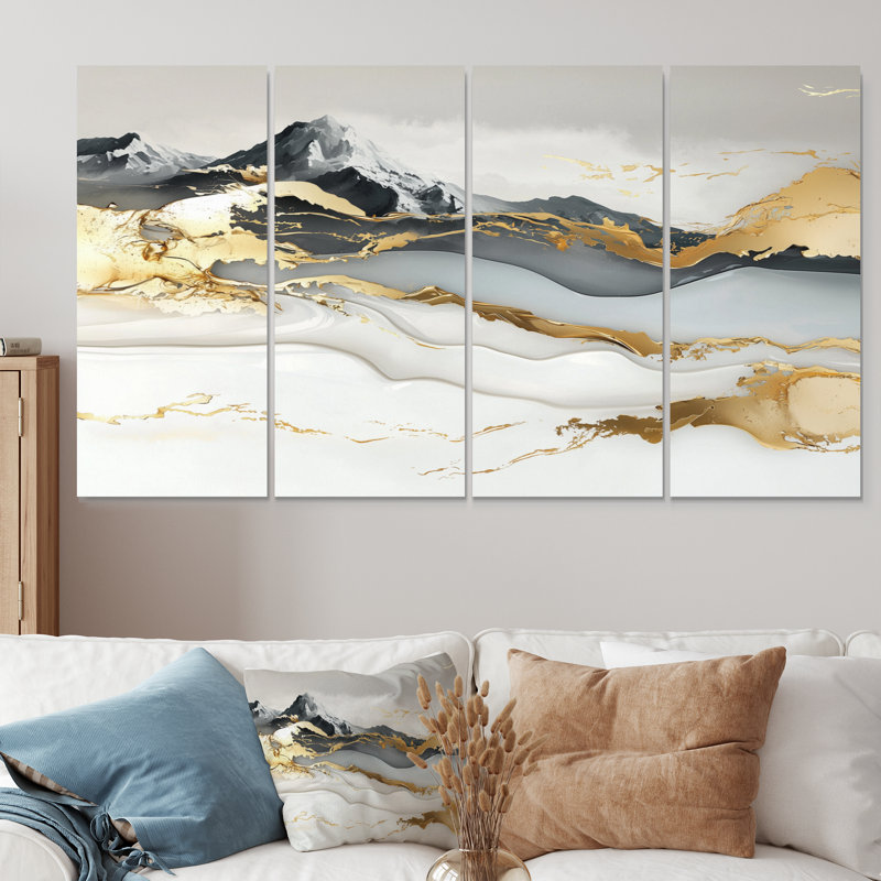 Longchamps - Art mural abstrait paysage - ensemble d'art mural moderne 4 pièces, H 32 po x l 64 po