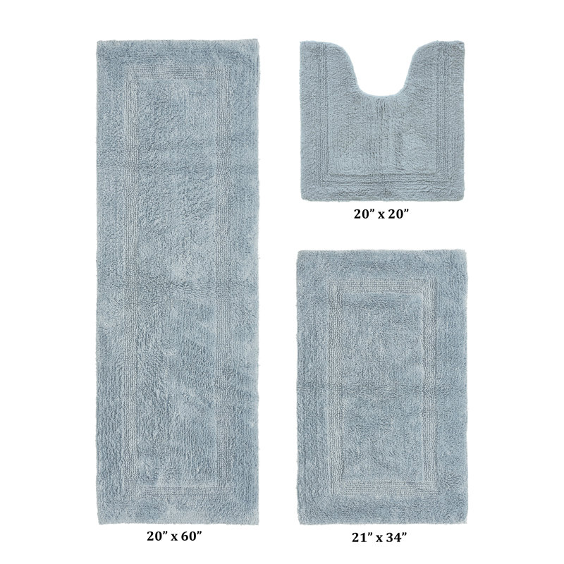 Annerose Premium 100% Cotton 3 Piece Bath Rug Sets, Machine Washable, Super Absorbent & Tufted Weave Reversible Bath Mat for Bathroom, Shower, and Tub, Oeko-Tex Certified Bathroom Rugs