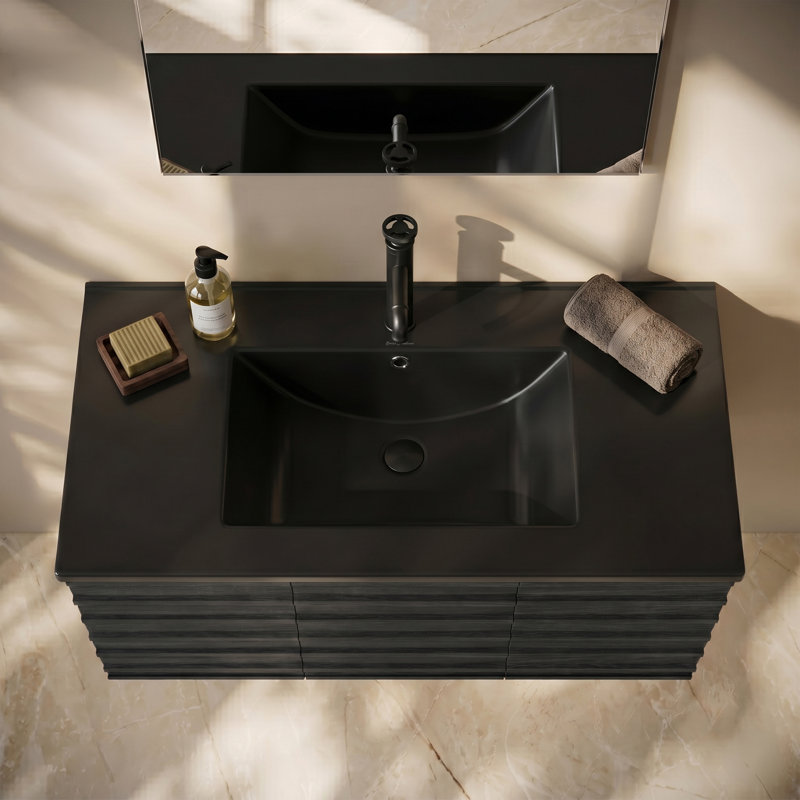 Ceramic Vanity Top, Matte Black, Single-Hole