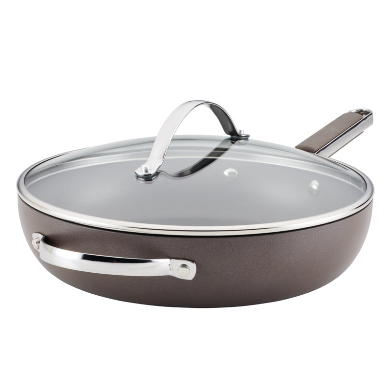 Ayesha Curry Professional Hard Anodized Collection Nonstick Deep Frying Pan with Lid and Helper Handle, 12.25-Inch, Charcoal