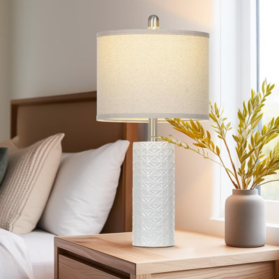 Modern Ceramic Table Lamps Set Of 2 With Linen Shades And LED Bulbs For Bedroom, Living Room, And Night Stands
