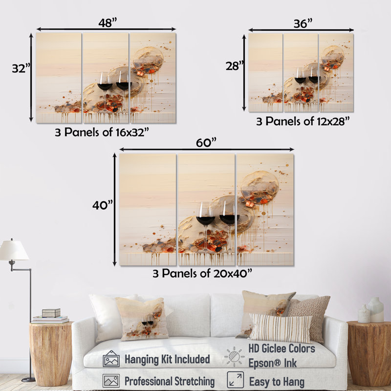 Minimalisme vin champagne I - ensemble d'art sur toile vin et champagne, H 28 po x l 36 po