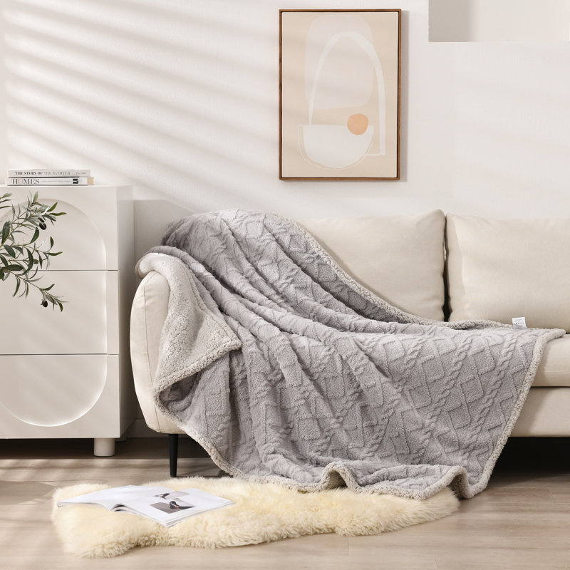  Jeté en sherpa doux et confortable, Gris clair
