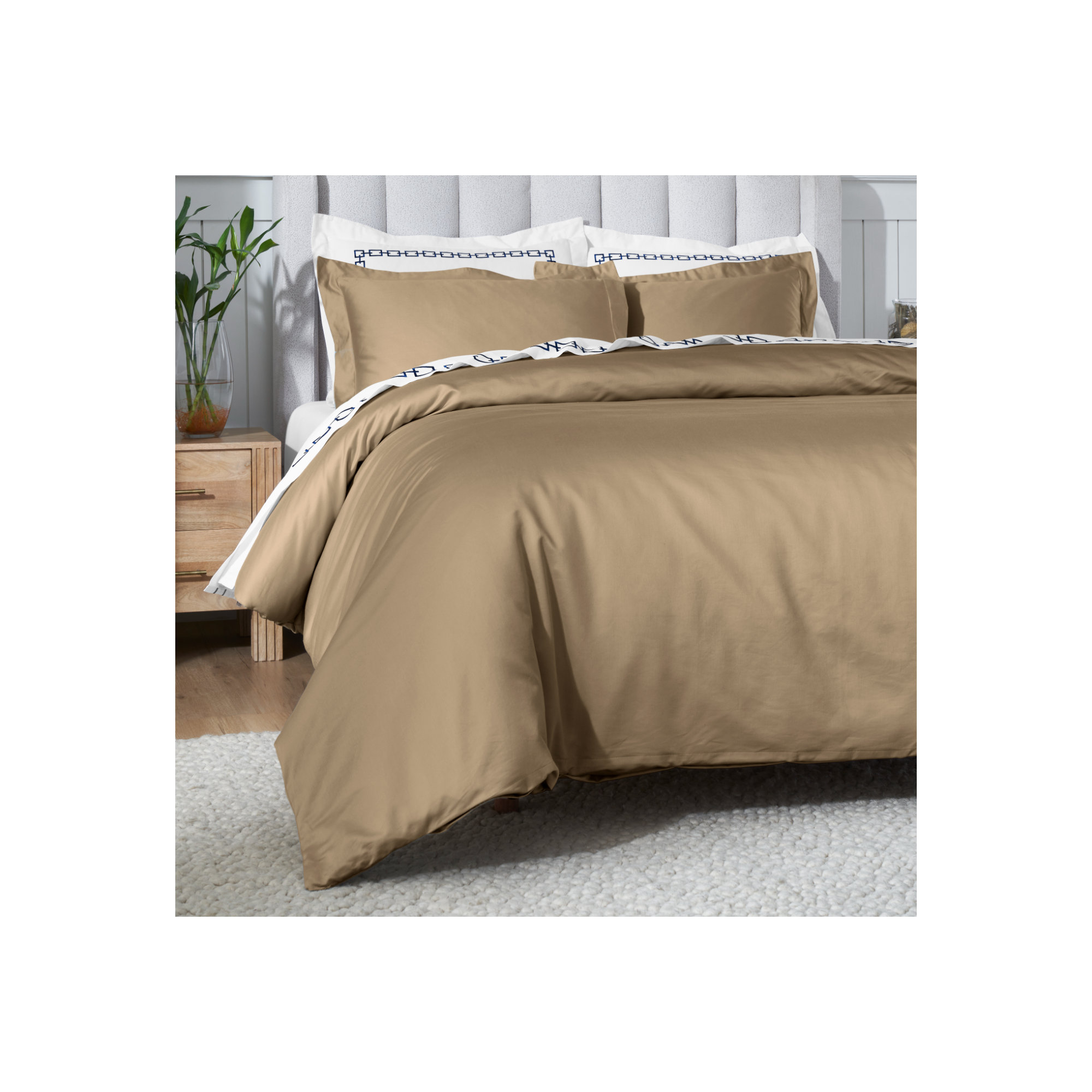 Cotton Duvet Cover Set, Taupe, Twin Duvet Cover + 2 Standard Shams