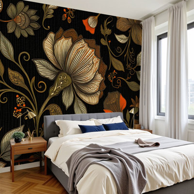Peel and Stick Wallpaper Dark Floral Vintage Moody Botanical Gothic Bold Floral Antique Wall Murals 100"H x 144"W Removable PVC Wall Paper Self-Adhesive Wall Decor for Bedroom Living Room Home Office