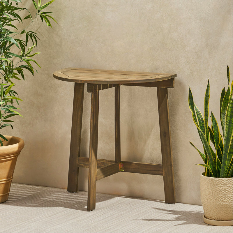 Table bistro d'extérieur pliante demi-ronde en bois d'acacia, finition grise, Gris