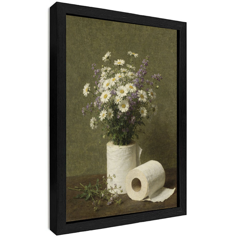 Art floral rétro encadré noir, H 11 po x l 9 po
