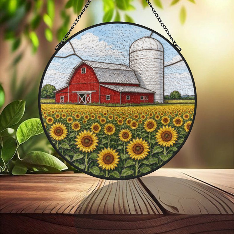 Red Barn Silo Sunflo, 9.8x9.8in(25x25cm)