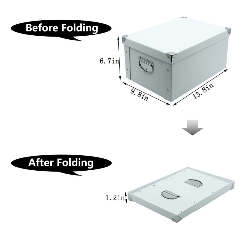 Collapsible Storage Box, Decorative Memory Box With Lid & Metal Reinforced Corners, Cardboard File Bin With Handles, Organizer Gift Box