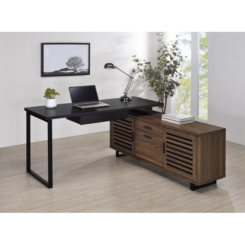 Bureau d'ordinateur en L 60 pouces Gwinn - noir et noyer
