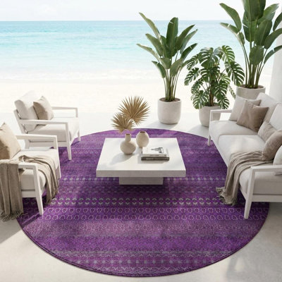 Tapis intérieur rayé rond 8 po