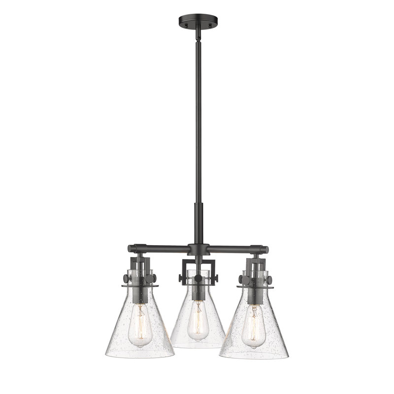 Luminaire suspendu sur tige 3 lumières Slatington, Bullé, Noir mat