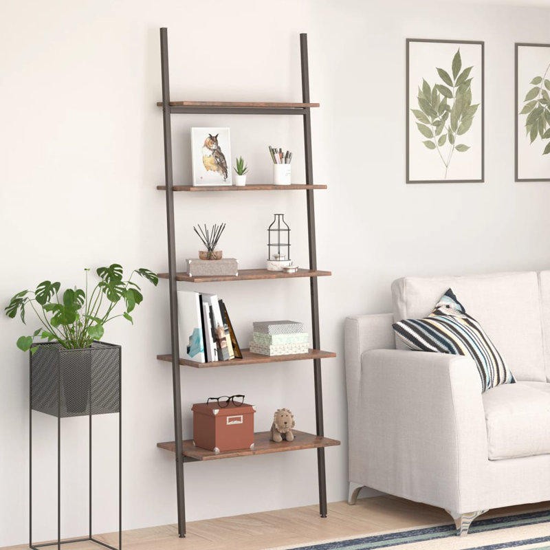 vidaXL Leaning Shelf Engineered wood and steel, Brown/Black