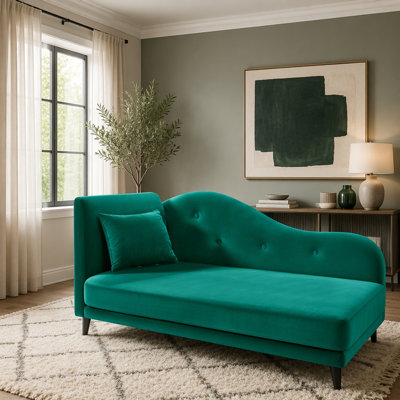 60" Velvet Multifunctional Storage Chaise Lounge Buttons Tufted Nailhead Trimmed Solid Wood Legs with 1 Pillow