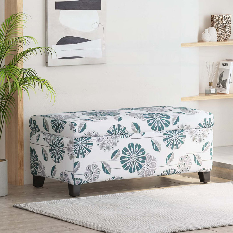 Storage Bench with Floral Patterned Fabric