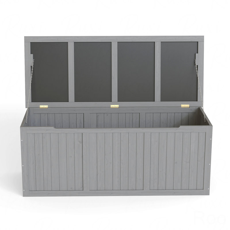 112 Gallon Outdoor Wooden Deck Box Solid Wood Storage Box Seat & Table Top For Patio Furniture Cushions, Pool Toys & Garden Tools