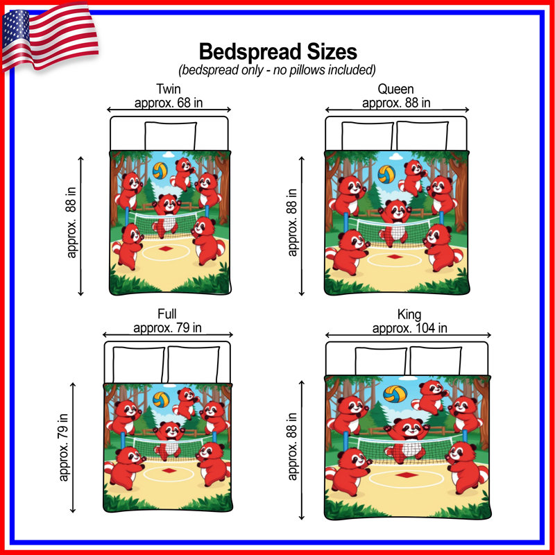 Red Pandas Playing Volleyball Quilted Bedspread , Twin