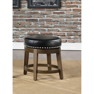 Tabouret rond pivotant (2 pièces), siège en similicuir noir, structure en bois massif brun avec garniture cloutée à 360 degrés pour chaise de salle à manger de luxe