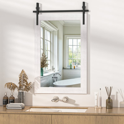 Modern Solid Wood Farmhouse Accent Mirror - Rustic Rectangle Decorative Mirror for Bathroom, Living Room, Entryway & Bedroom
