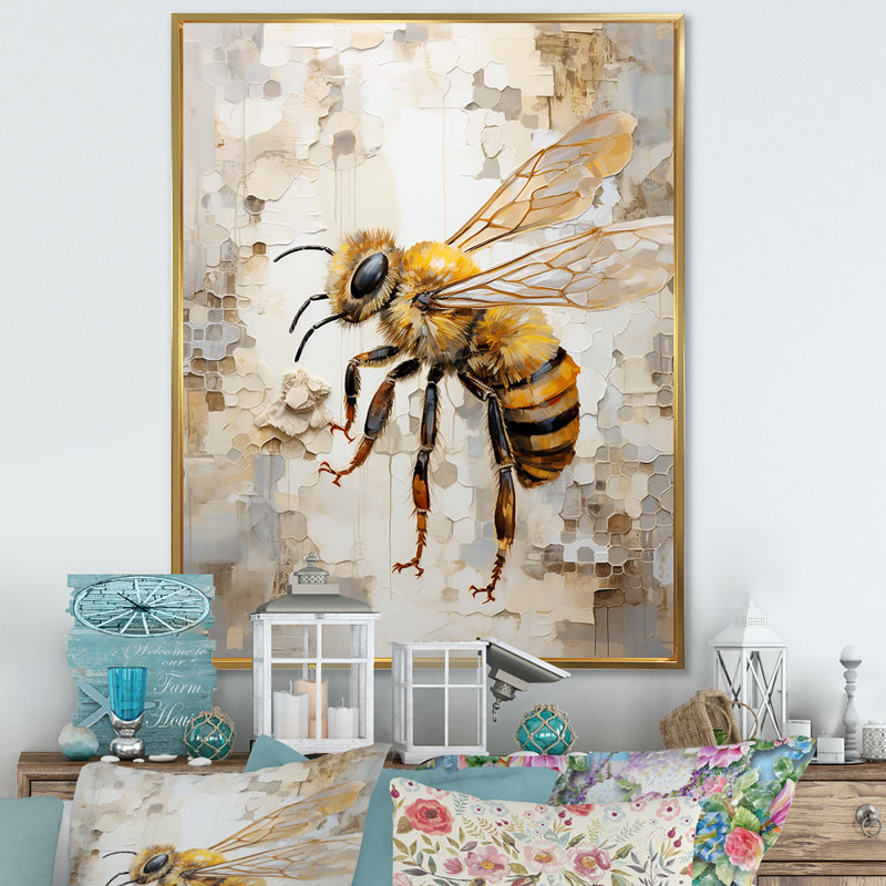 Minimalisme «Buzzing Bee III» sur toile, Cadre flottant doré, H 20 po x l 12 po x P 1 po