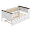 Lit de jour en bois peu encombrant avec tablettes de rangement, dossier rembourré confortable, port USB et lit gigogne escamotable-1325859863