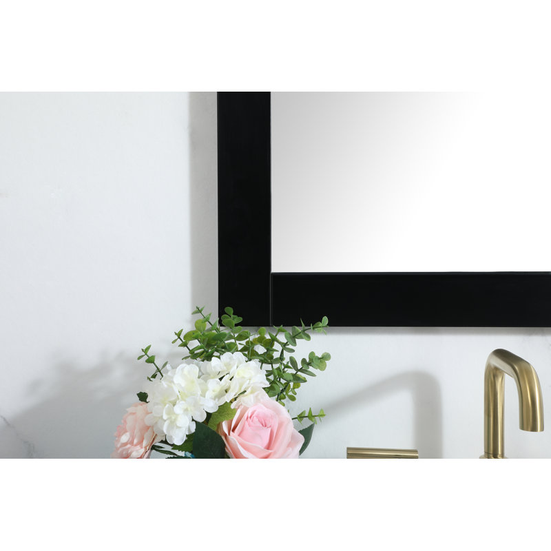 Rosenow Wood Flat Wall Mirror, Black, 36'' H x 24'' W