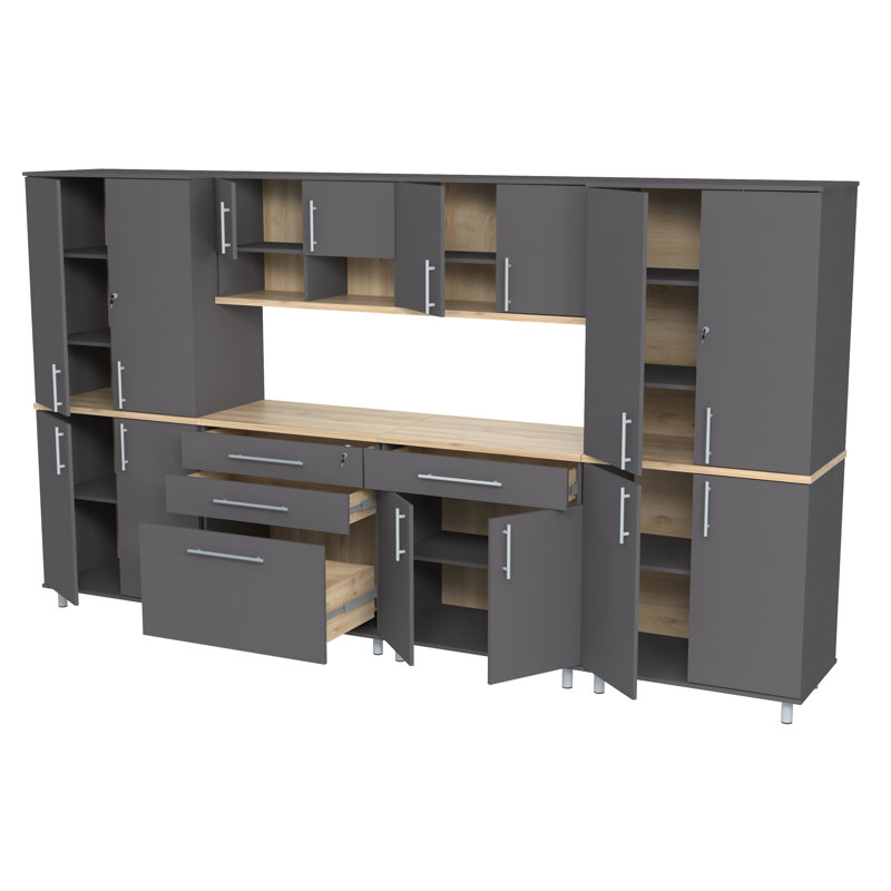 Ceasare 6 Piece Storage System, Dark Gray/Maple