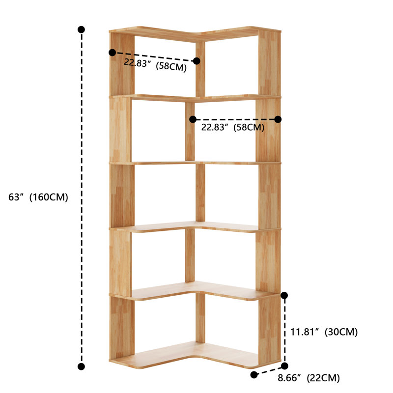 57.9cm W Corner Bookcase, (5 Shelves) 160cm H x 57.9cm W x 57.9cm D