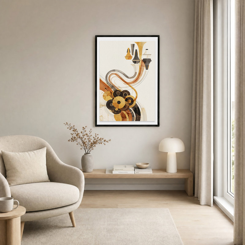 Toile abstraite beige et brune, H 36 po x l 24 po