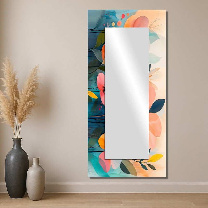 Botanical Wildflowers Petals In The Breeze I - Floral Accent Wall Mirror - Printed On Metal, 28" x 60"