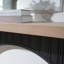 Console moderne minimaliste avec base en arche noire et plateau en bois naturel, console en bois de 66 po