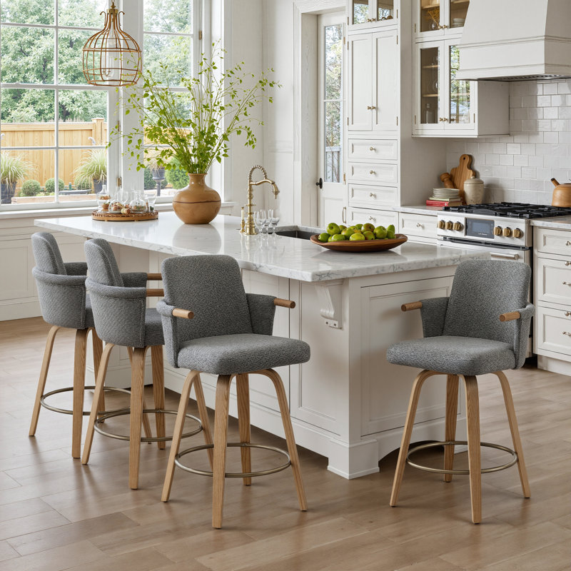 Upholstered Dining Room Swivel Counter Barstool (Set of 4), Gray