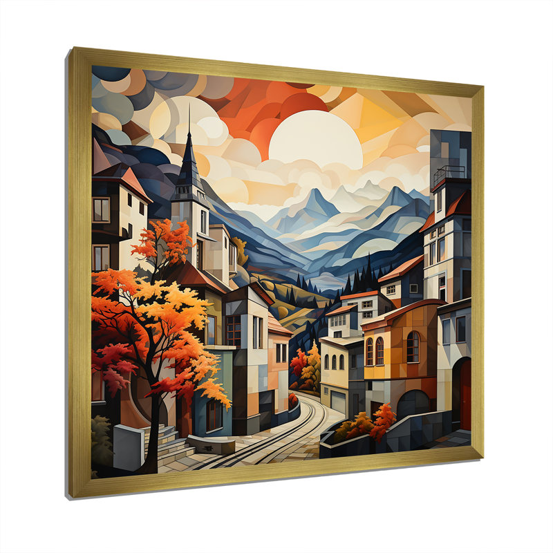 «Urban Cityscape Vistas I», reproduction sur toile, Cadre doré simple, H 36 po x l 36 po x P 1,5 po