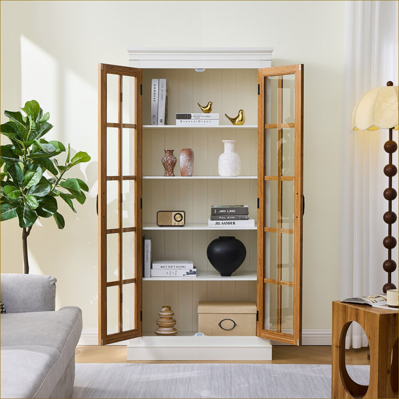 Grande vitrine avec portes et tablettes en verre, Brun