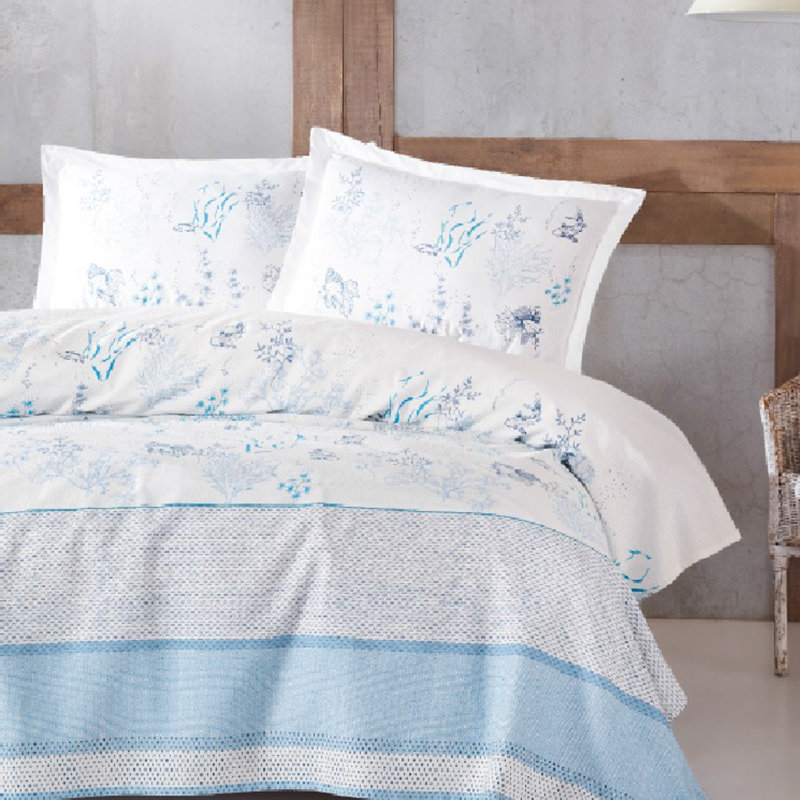 Ensemble de couvre-lit / couvre-lit 100% coton blanc / bleu 3 pièces Armrong