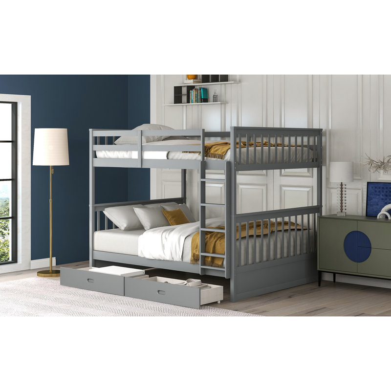 Gray Bunk Bed With Ladders & Storage - Strong And Construction Bed, Practical, Gray