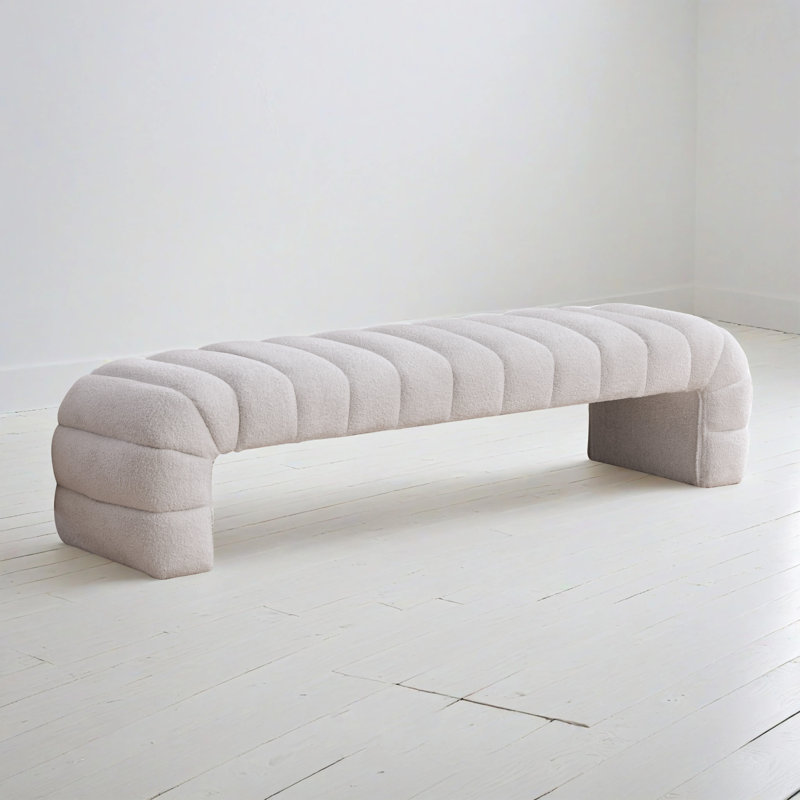 69.7"wide Modern Upholstered Bench, Ivory