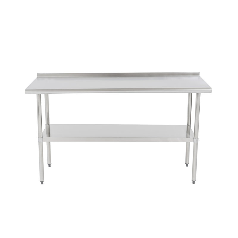Stainless Steel Kitchen Prep/Work Table, with Adjustable Under Shelf and Backsplash, 60X24, 36" H x 72" W x 30" D