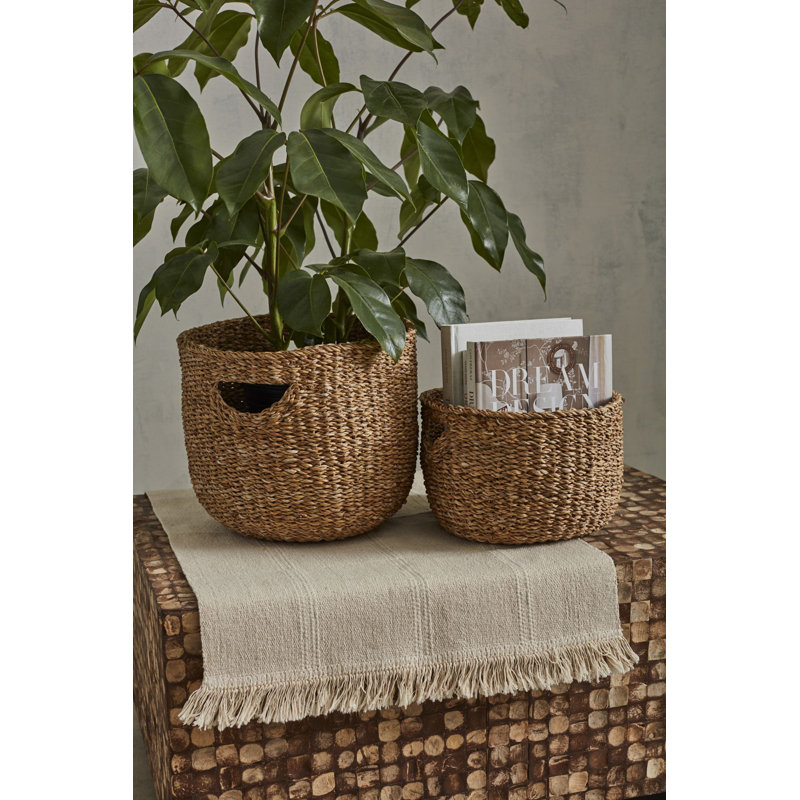Rustic Rattan Basket With Handles - Set of 2
