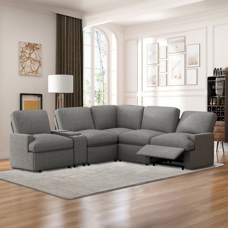 Canapé modulaire inclinable électrique 104 po avec console multifonction 104 po, Lin gris