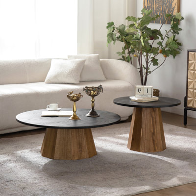 Table basse ronde en bois à piédestal robuste pour le salon