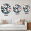 Horloge murale à motif de roses rétro sur fond bleu marine-1002815860