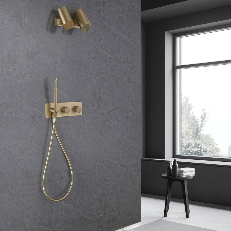 Complete Shower System with Rough in-Valve, Brushed Gold
