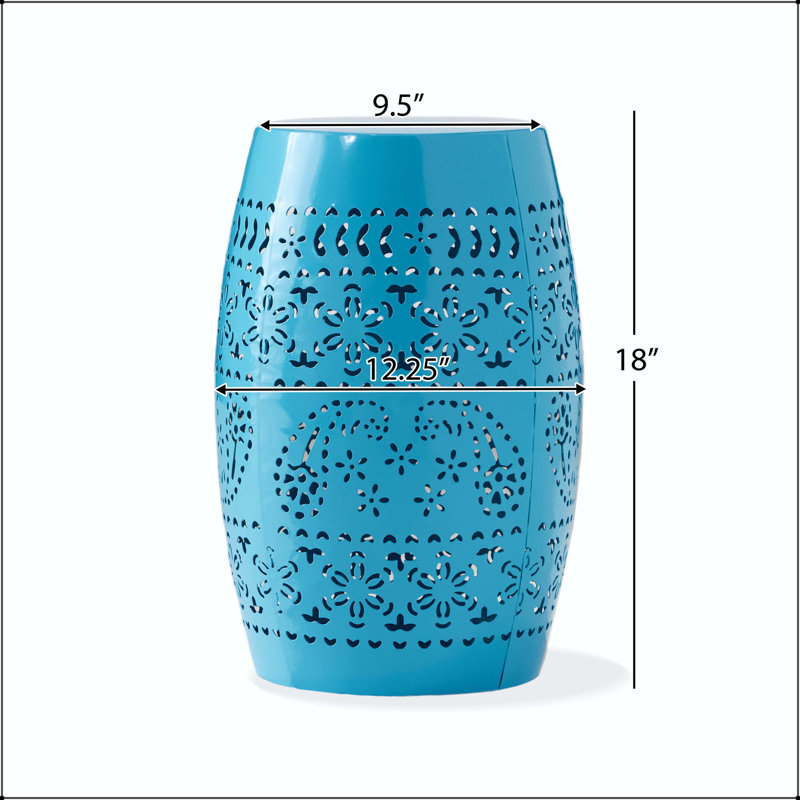 Table d'appoint en métal Ruby Lace Cut - forme de tonneau, bleu, sans assemblage, Blue