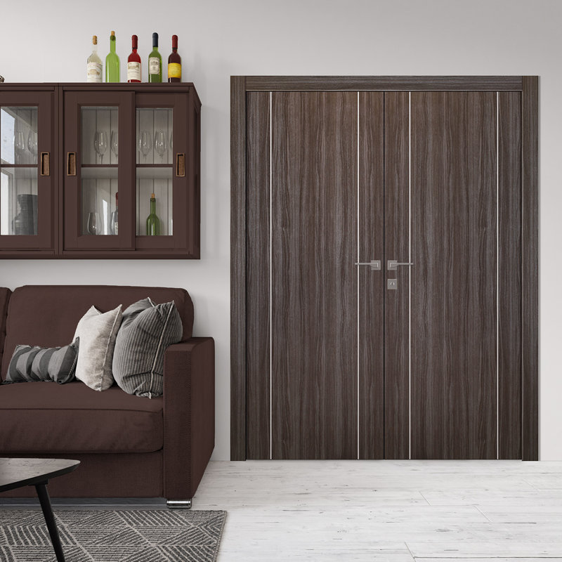 Porte double standard en bois manufacturé Palladio 2U, L 72 po x H 80 po, Chêne, Réversible