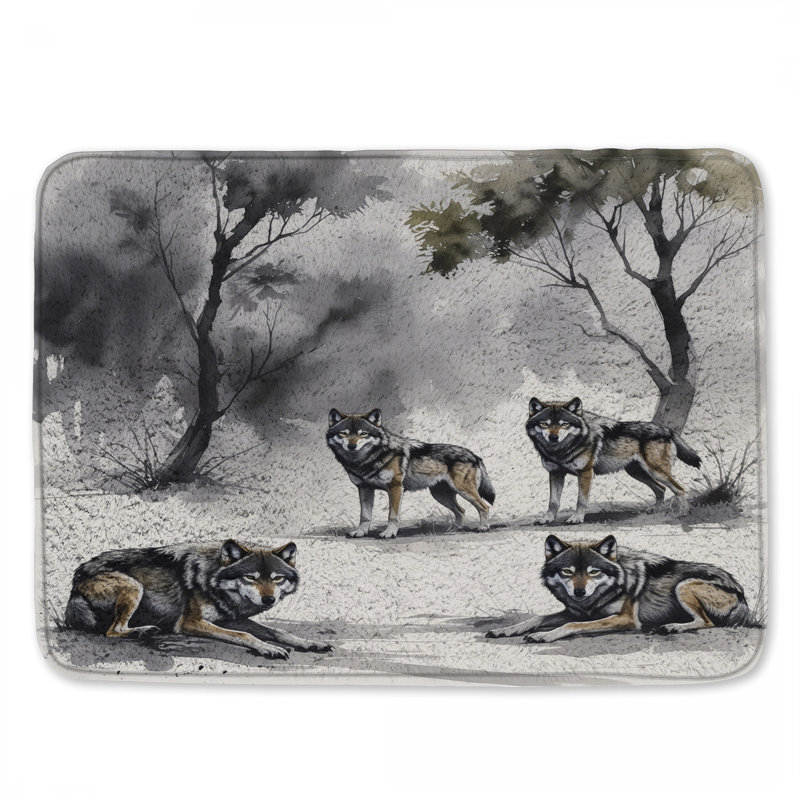 Tapis de bain gris loups dans la forêt, 34in W x 21in L