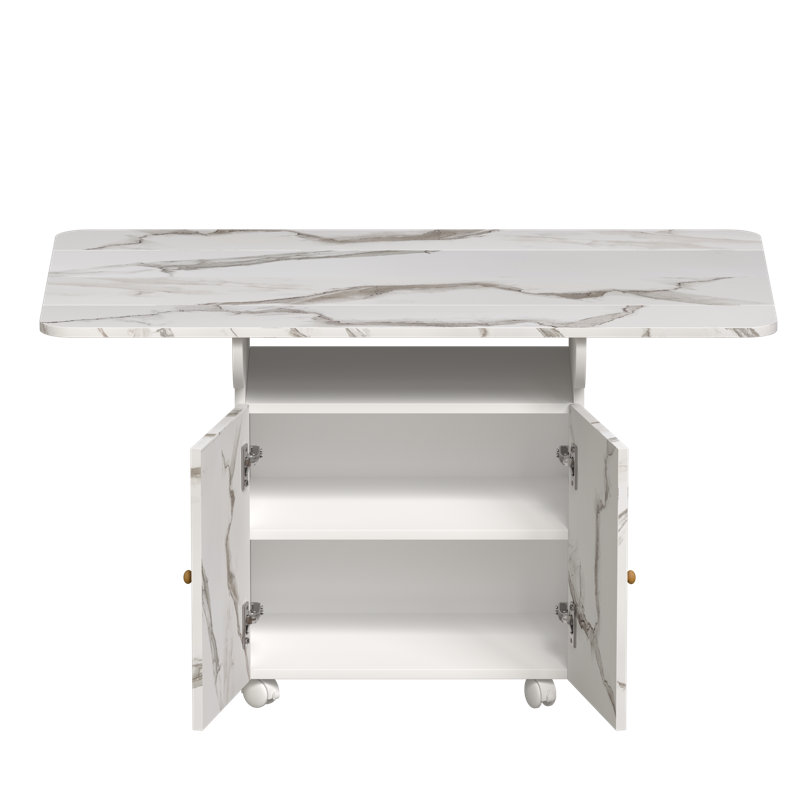 Table de salle à manger pliante en bois avec support de rangement et armoire, table d'entrée amovible avec roulettes, îlot de cuisine couleur marbre, table d'appoint et table basse Polyvalente